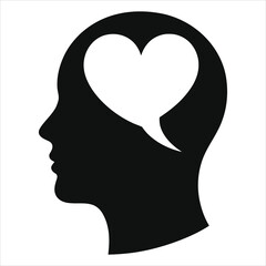 Vector Silhouette of a Head with a Heart in a Speech Bubble, Symbolizing Emotional Intelligence, Love, Empathy, and Thinking with Your Heart.