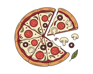 watercolor pizza vector illustration isolated on white background