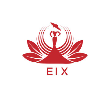 EIX Letter Logo. EIX Fashion Logo with Elegant Woman Silhouette, Hat, and Leaf Motif  Boutique, Beauty, or Event Branding Design.
