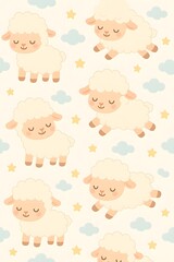 Seamless Kawaii Sheep Pattern – Cute Baby Animal Design for Kids