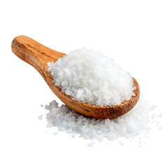 Wooden spoon full of coarse sea salt on black background