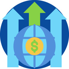 Global growth icon for accounting and finance business, website, application, printing, document, poster design, etc