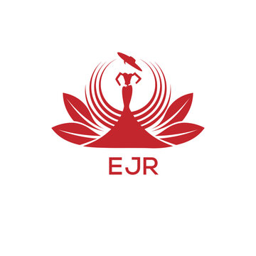 EJR Letter Logo. EJR Fashion Logo with Elegant Woman Silhouette, Hat, and Leaf Motif  Boutique, Beauty, or Event Branding Design.
