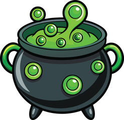 Halloween Cauldron with Green Potion – Flat Bold Vector