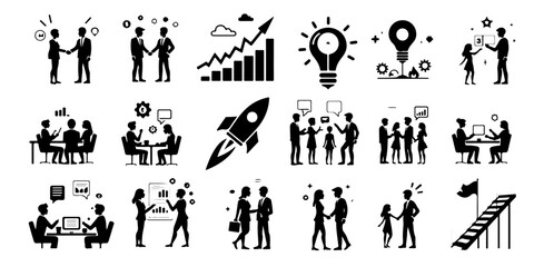 Obraz premium Silhouette Set of Business Decision & Strategy Icons