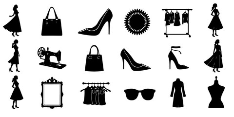 Obraz premium Silhouette Set of Fashion Brand & Product Icons