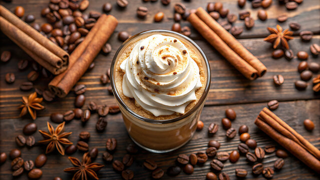  creamy coffee delight, dessert drink, high-angle coffee view, indulgent coffee beverage, coffee shop vibes, iced coffee art, delicious coffee presentation, trendy coffee drink