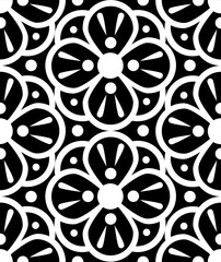Geometric monochrome round flowers vector pattern