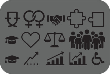 Diverse icons representing social justice equality education business and community collaboration for a better society