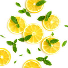 Freshly cut lemon slices with vibrant yellow flesh arranged on clean surface for citrus freshness  