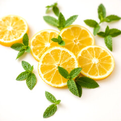 Top view of lemon slices showing bright yellow color and juicy texture in high detail flat lay  