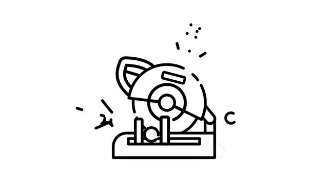 Dynamic metal cutting saw icon graphic, perfect for industrial design and construction projects
