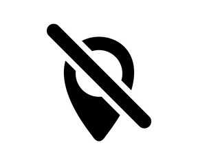 Black Map pin prohibited sign, no location pin sign, gps position forbidden sign. No location allowed sign, map pin prohibition symbol on transparent background. 