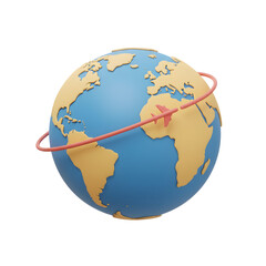 Naklejka premium Globe with airplane and orbit 3d style, isolated on transparent background 