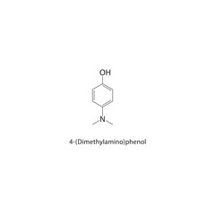 4-(Dimethylamino)phenol skeletal structure. Aminophenol compound schematic illustration. Simple diagram, chemical formula.