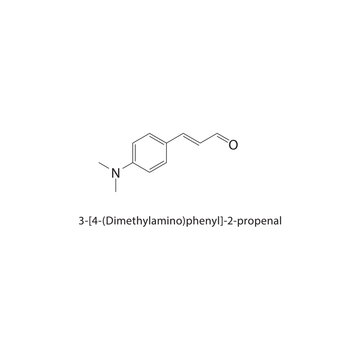3-[4-(Dimethylamino)phenyl]-2-propenal skeletal structure. Propenal compound schematic illustration. Simple diagram, chemical formula.