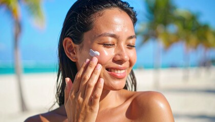 woman applying spf on her face