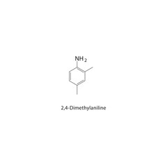 2,4-Dimethylaniline skeletal structure. Aniline Derivative compound schematic illustration. Simple diagram, chemical formula.