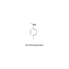 N,4-Dimethylaniline skeletal structure. Aniline Derivative compound schematic illustration. Simple diagram, chemical formula.