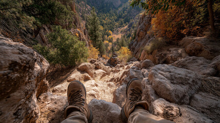 Spectacular view from the trail as a hiker admires nature's beauty below