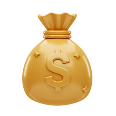 Golden money bag with dollar sign 3d rendered, isolated on transparent background
