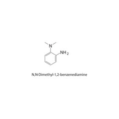 N,N-Dimethyl-1,2-benzenediamine skeletal structure. Benzenediamine compound schematic illustration. Simple diagram, chemical formula.