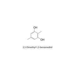 2,5-Dimethyl-1,3-benzenediol skeletal structure. Benzenediol compound schematic illustration. Simple diagram, chemical formula.