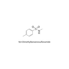 N,4-Dimethylbenzenesulfonamide skeletal structure. Sulfonamide compound schematic illustration. Simple diagram, chemical formula.