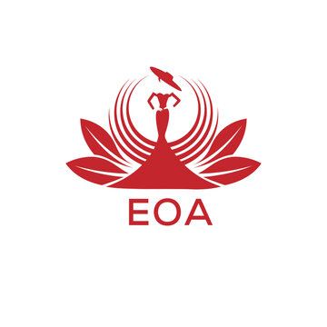 EOA Letter Logo. EOA Fashion Logo with Elegant Woman Silhouette, Hat, and Leaf Motif  Boutique, Beauty, or Event Branding Design.
