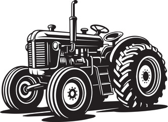 detailed black and white tractor vector illustration for rural farming and agriculture designs
