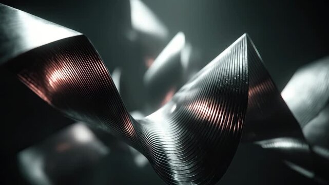 Abstract sharp metallic triangles rotating with reflections in seamless loop animation