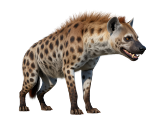 Spotted hyena standing isolated on white background
