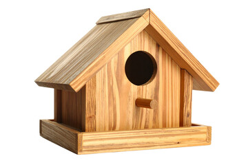 Rustic Wooden Birdhouse with Slanted Roof, isolated on transparent background