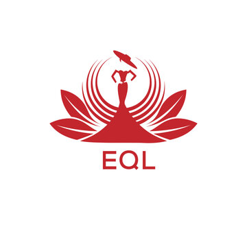 EQL Letter Logo. EQL Fashion Logo with Elegant Woman Silhouette, Hat, and Leaf Motif  Boutique, Beauty, or Event Branding Design.
