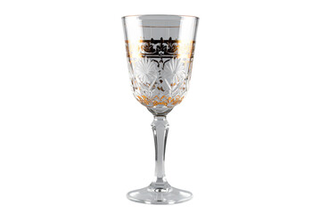Etched Vintage Wine Glass with Ornate Detailing, isolated on transparent background