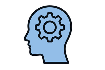 Vector illustration of a blue head silhouette with gear