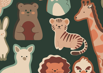 Obraz premium set of funny cartoon animals stickers