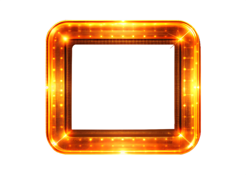 holographic square light frame in orange futuristic digital design isolated on white background PNG.AI.Generated.