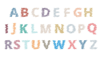 scribble alphabet  colorful vector isolated set 