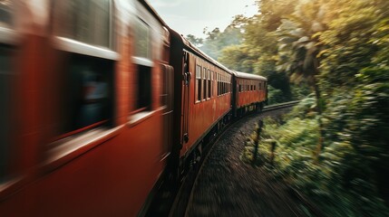 Obraz premium Vintage train through lush forest