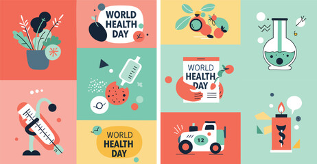 Flat Design Illustration Set for World Health Day Global Awareness