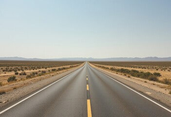 Close up Empty Road Stretching to the Horizon in a Dry Field