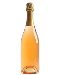 Pink champagne bottle with gold foil isolated on a transparent background