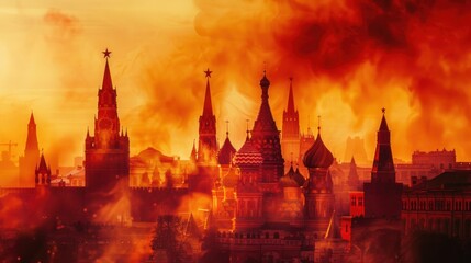 Fototapeta premium Fiery destruction historical landmark