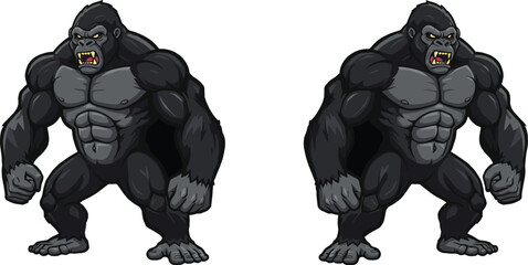 Angry cartoon gorilla with muscular body – strong beast character roaring in aggressive stance, perfect for comics, mascots, and animations © Maisa
