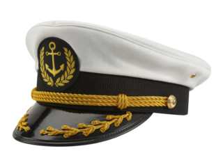 White Naval Captain Hat with Gold Details
