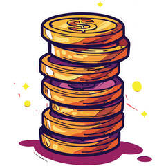 Stylized Coin Stack with Bold Outlines and a Dollar Sign, Emitting a Sense of Cartoon Wealth