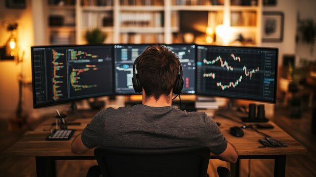 Person working late at home office - Powered by Adobe