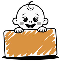 A cute baby holding a blank sign transparent png vector