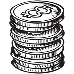 Stack of Coins with Abstract Symbol A Symbol of Wealth, Investment and Economic Growth Represented in Black and White Illustration